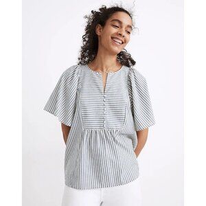 Madewell Courtyard Flutter-Sleeve Top in Stripe XS